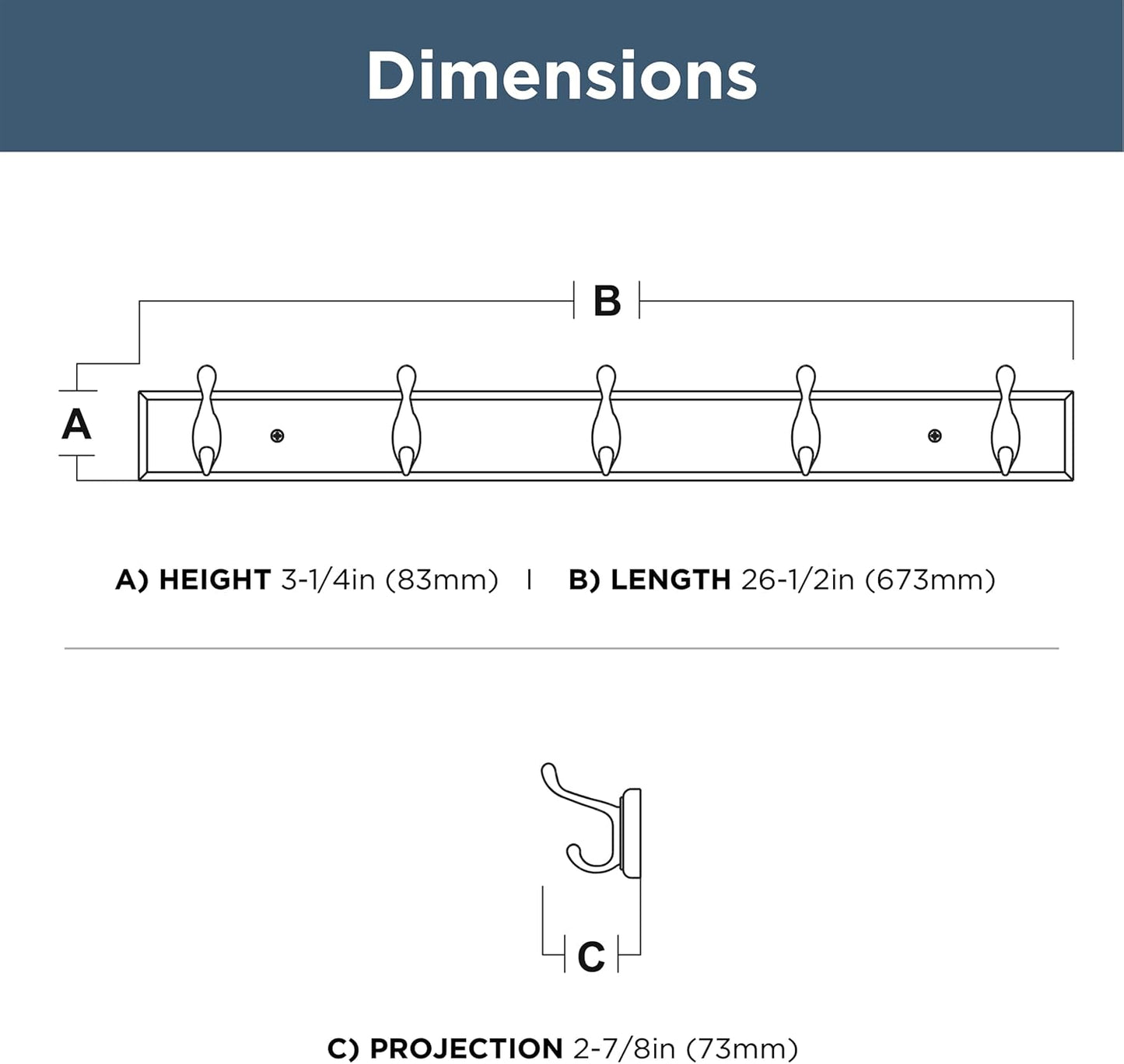 FRANKLIN BRASS Casual Curve Wall Mounted Pure White 27 in. Coat Rack, 5 Nickel Hooks, B46718K-PMN-R