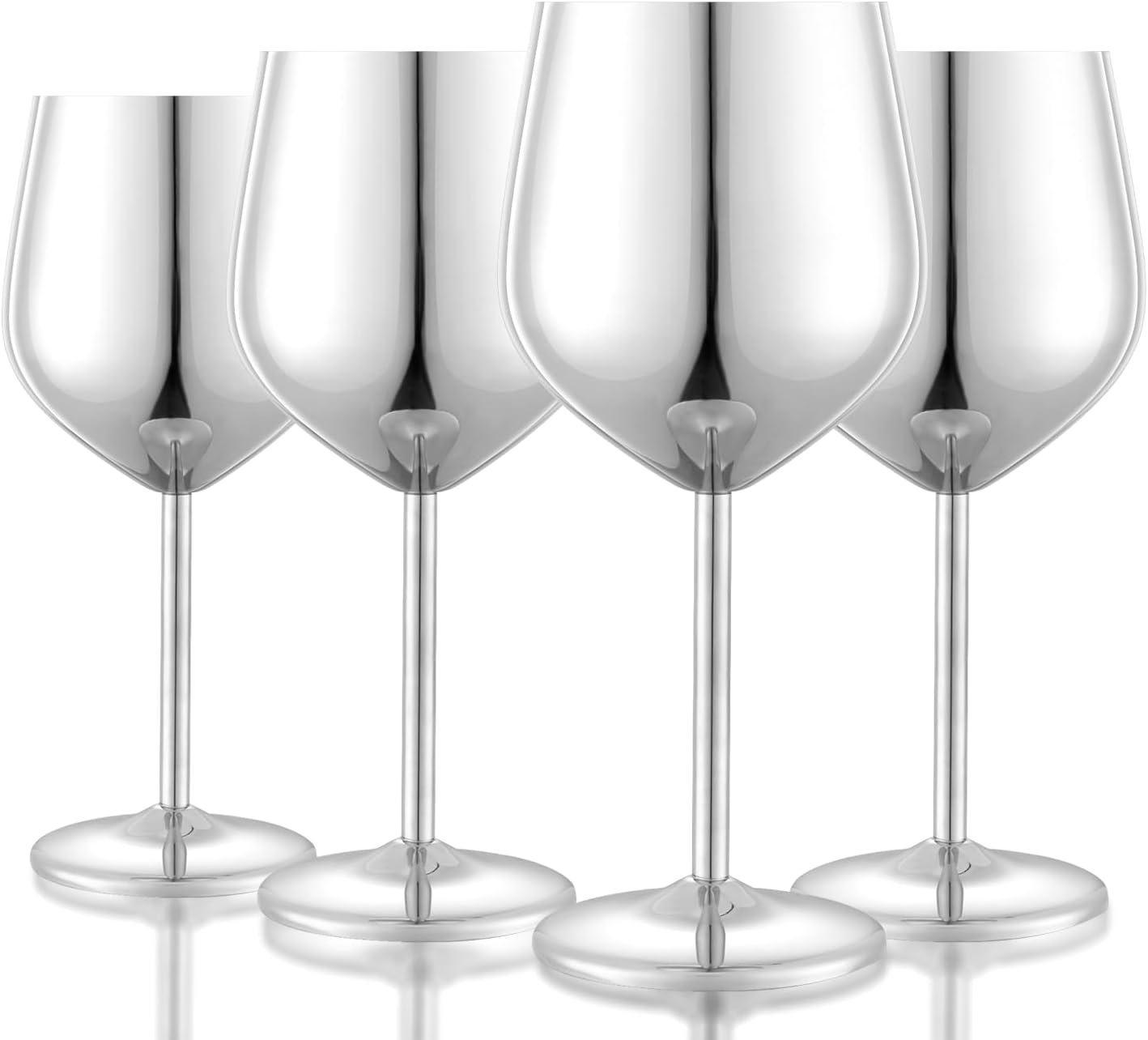 Stainless Steel Wine Glasses Set of 4 Unbreakable Wine Glass 18 oz Unique Metal Wine Goblets for Outdoor, Travel, Camping, Pool, Ideal Gift for Wine Lovers (Mirror-Silver)