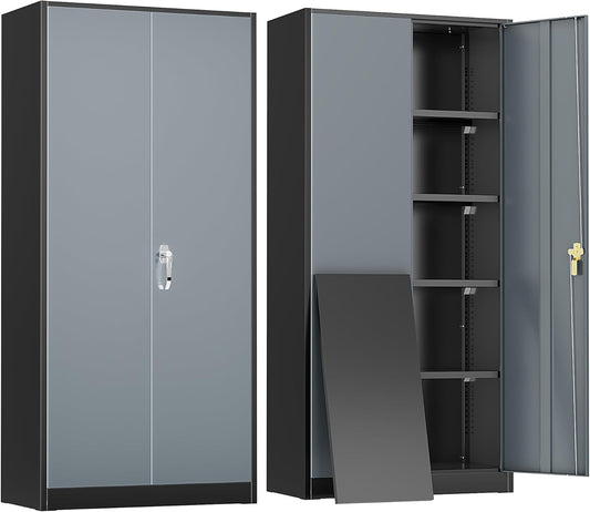 Greenvelly Metal Garage Storage Cabinet with 2 Doors and 4 Adjustable Shelves, 72”H Steel Lockable Storage Cabinet,Tall Metal Cabinet Locking File Cabinet for Office,Home, Garage, Gym, School