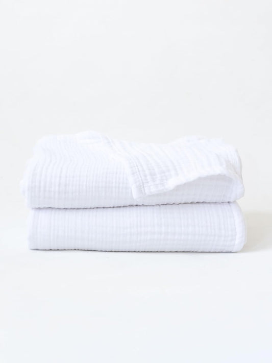 Muslin Bath Towels Pack of 2, Luxury 100% Turkish Cotton Thin Soft Quick-Dry Lint-Free Large Size Bath Hand Bathroom Towel Sets (White, Pack of 2 Bath Towels)