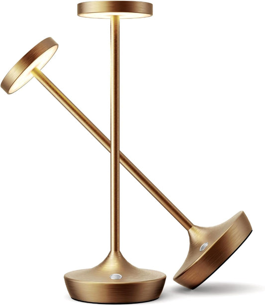 Cordless Table Lamp Rechargeable - 6000mAh LED Battery Operated Table Light - Portable Touch Dimmable Outdoor Waterproof Table Lamps for Patio Restaurant Dining (2 Bronze)
