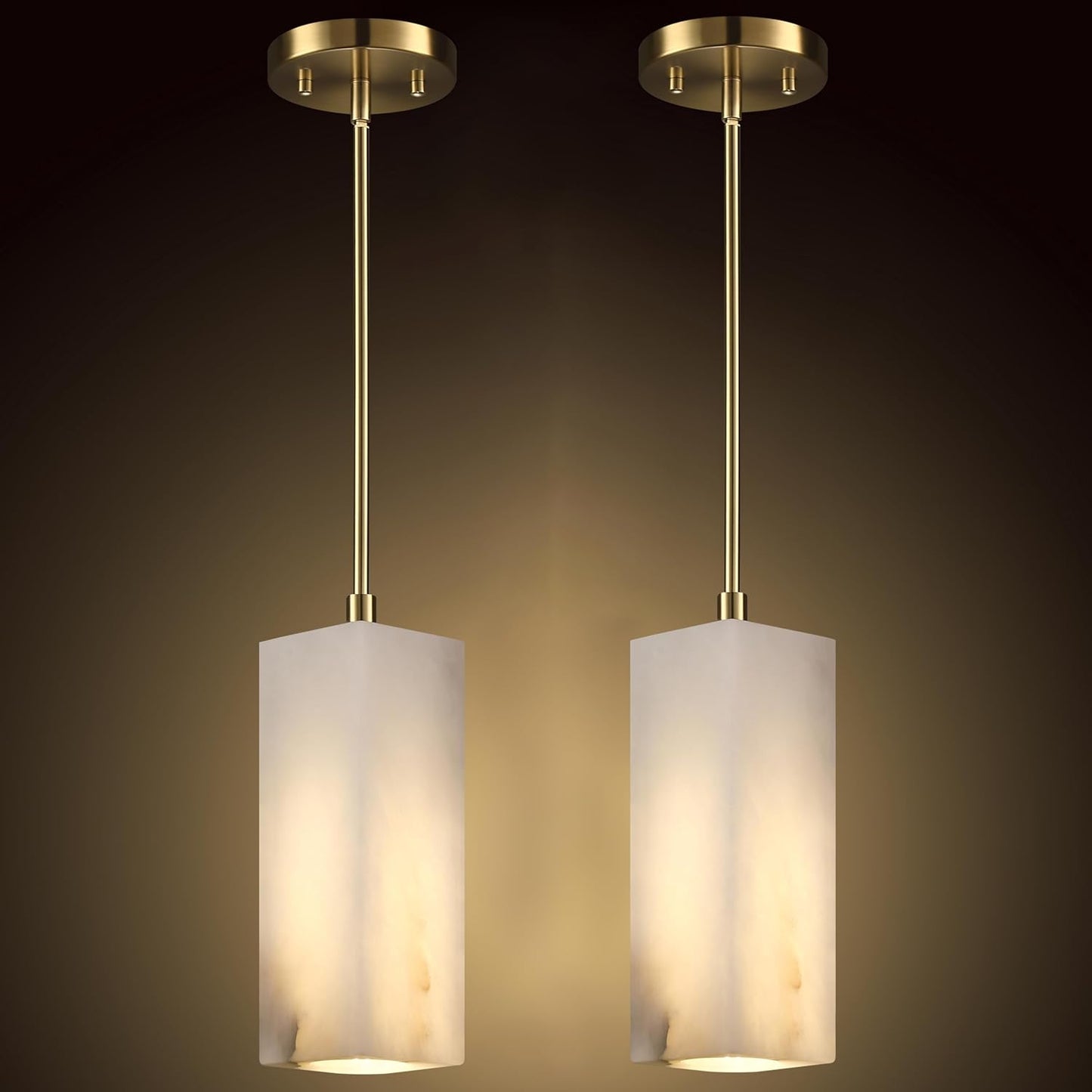 1 Light Modern Industrial Farmhouse Hanging Kitchen Island Pendant Ceiling Light Fixture,Square Natural Alabaster Marble Brushed Bronze Finish Over Sink Restaurant bar Corridor