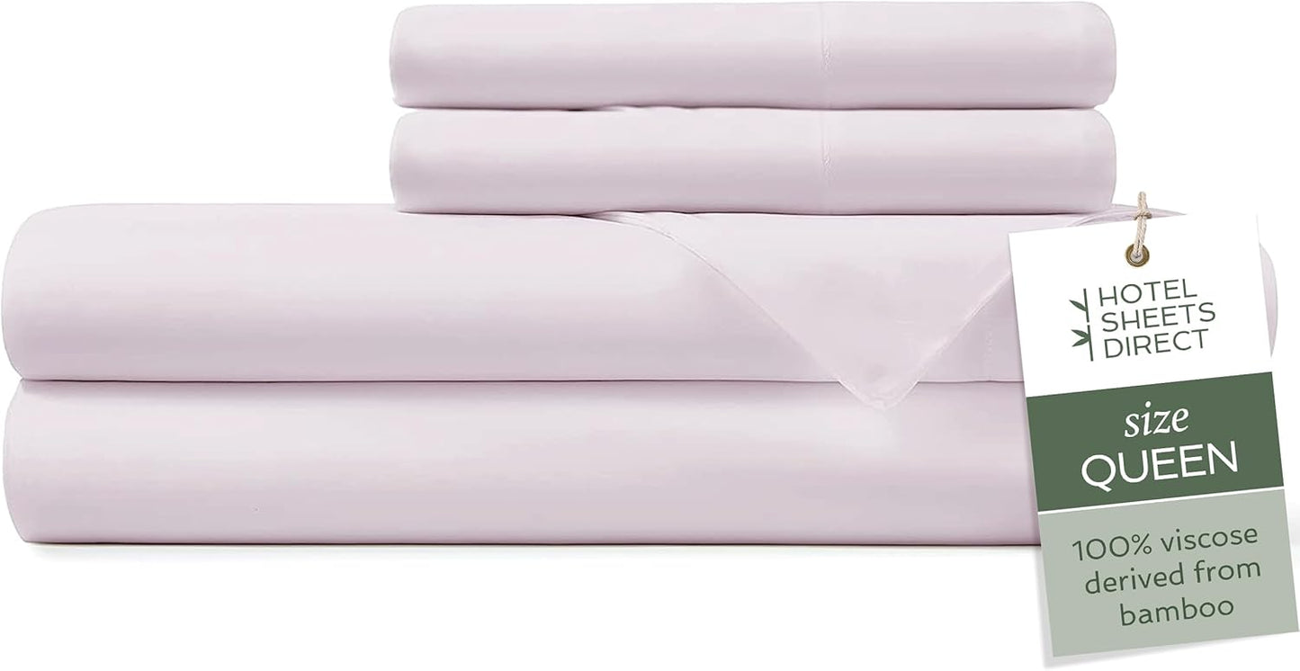 Hotel Sheets Direct 4 Piece Bed Sheet Set Queen Size, 100% Viscose Derived from Bamboo Sheets Set with 2 Pillowcases, Cooling & Breathable Luxury Bedding, Moisture-Wicking & Silky Soft, Light Pink