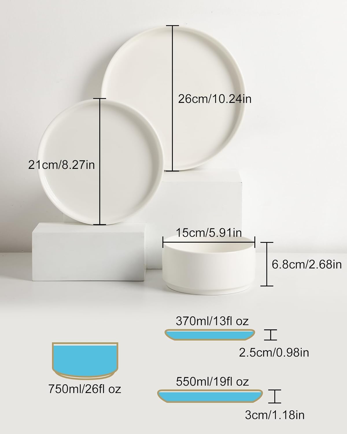 Sweejar Porcelain Dinnerware Sets for 6, 18 Pieces Ceramic Plates and Bowls Set, Classic Modern Simple Kitchen Dinner Dining Ware Set, Dishwasher and Microwave Safe Dishes Sets(Pure White)