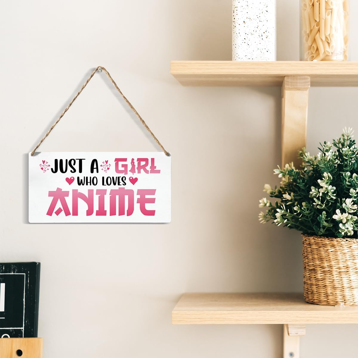 Funny Just a Girl Who Loves Anime Wood Sign Rustic Anime Lovers Wooden Hanging Plaque for Home Living Room Girl Bedroom Wall Art Decoration 6 x 12 Inches Present.white