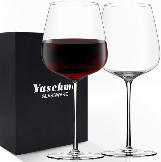 Red Wine Glasses Set of 2, 24oz Large Wine Glasses, Hand Blown Crystal, Ultra-Thin Rim, Long Stem, Lightweight, Ideal for Wine Tasting, Unique Wedding, Anniversary, Christmas, Birthday Gift