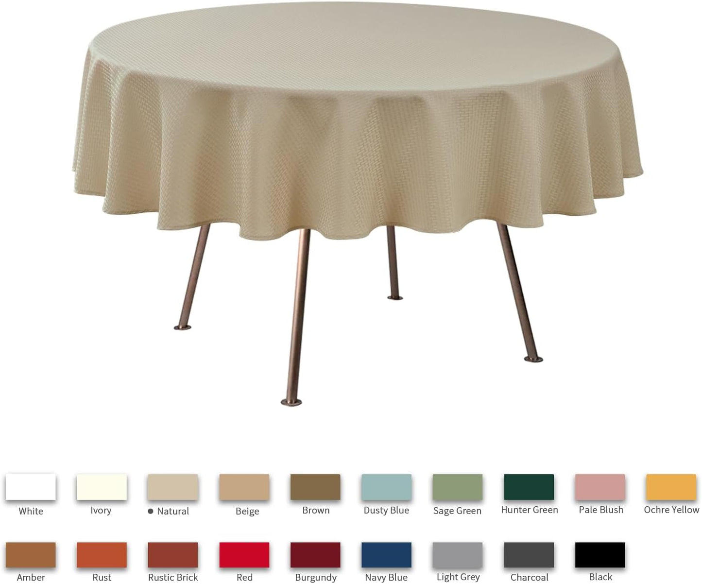 maxmill Round Weaved Texture Design Tablecloth Spill-Proof Wrinkle Free Soft Washable Table Cloth for Circular Table Cover, for Dining Room Buffet Banquet Parties Holiday Dinner, 90 Inch Natural