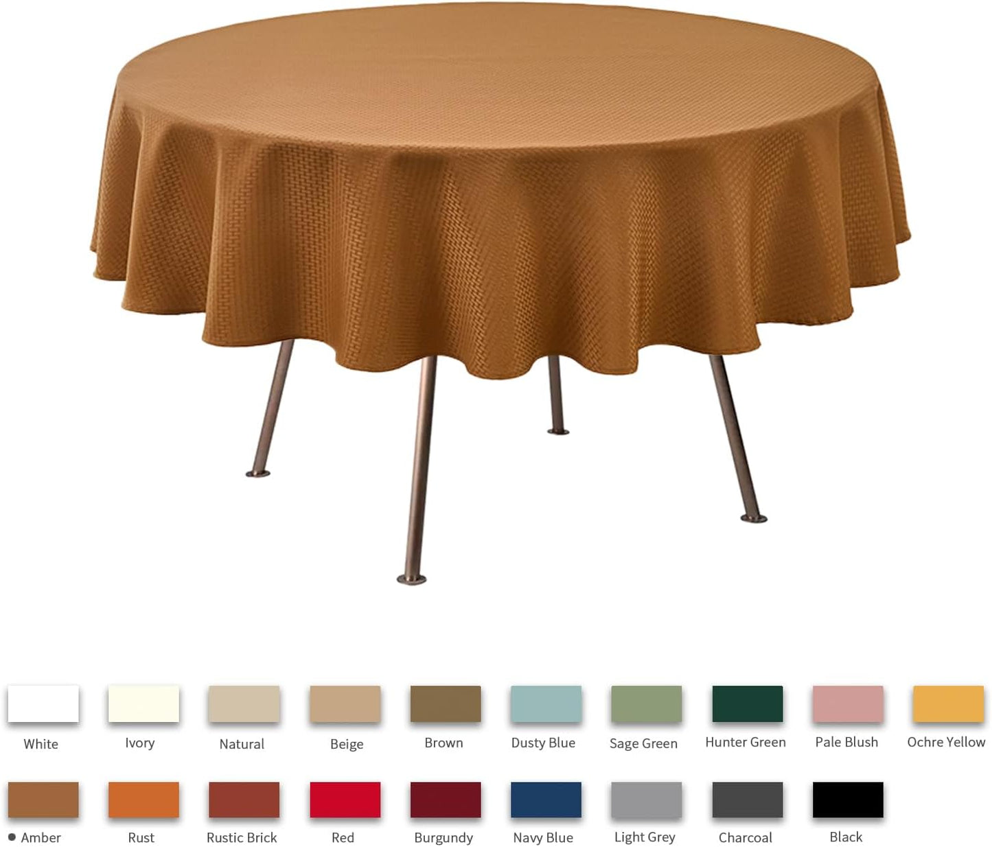 maxmill Tablecloth Weaved Texture Pattern Tablecloth Water Resistance Antiwrinkle Spillproof Soft Table Cloth for Fall Harvest Thanksgiving Parties Holiday Dinners, Round 90 Inch, Amber