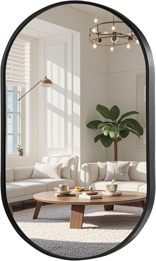 FARMER Oval Mirror Black, 24"x36" Oval Bathroom Mirror, Metal Frame Wall Mirror, Black Mirror, Wall Mounted Bathroom Vanity Mirror for Bedroom, Living Room, Entryway, Vertical or Horizontal