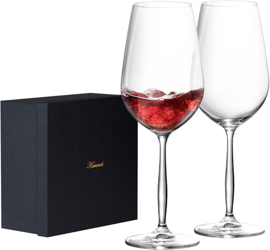 KAMMAK Wine Glasses Set of 2, 18.6 oz Hand Blown Crystal Bordeaux Wine Glasses, Thin Rim & Long Stem, Perfect for Red & White, Daily Use, Wedding Anniversary or Birthday Gift with Gift Box, Leggy
