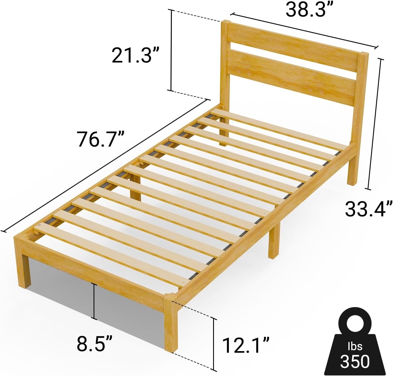 LIFEMENT Classic Wood Platform Bed Frame with Headboard, Essential, Noise Free, Under Bed Storage, No Box Spring Needed, Easy Assembly (Natural, Twin)