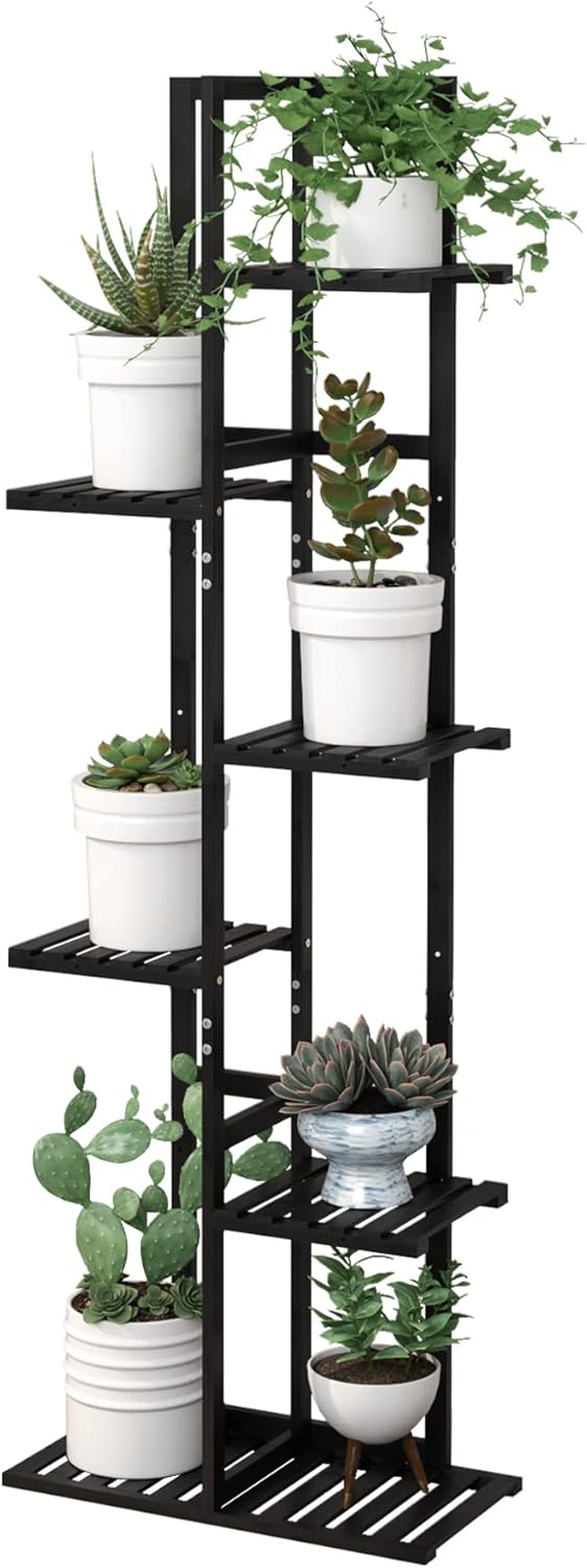 Laiensia Bamboo Plant Stand Rack 6 Tier,Multiple Stand Holder Shelf Rack, Indoor&Outdoor Planter Display Shelves for Patio Garden, Living Room, Corner Balcony and Bedroom,Black