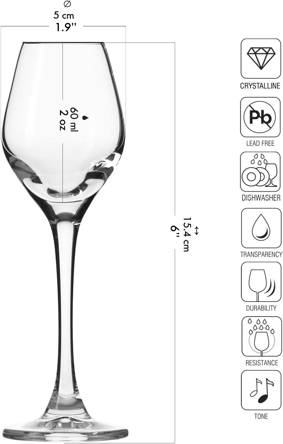 Krosno Grappa, Schnapps & Liqueur Glasses | 6-Piece Set | 2.0 oz | Splendour Collection | Vodka Shot Glasses | For Home, Restaurants & Parties | Dishwasher Safe | Lead-Free Crystal Glass