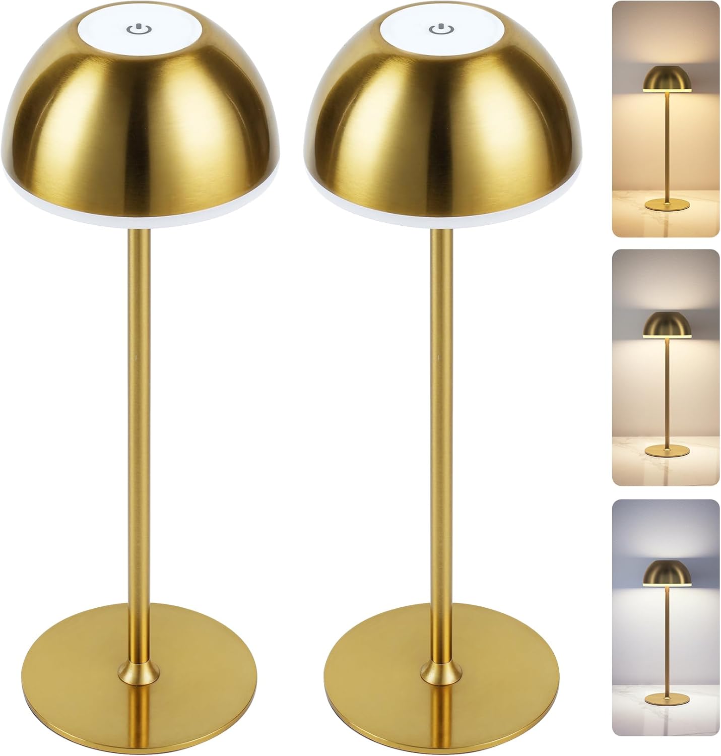 EZVALO Cordless Table Lamp, 2 Pack Rechargeable Battery Operated LED Lamp with Touch Control, Stepless Dimming, Portable Bedside Desk Light for Restaurant, Bedroom, Patio, Nightstand (Gold)