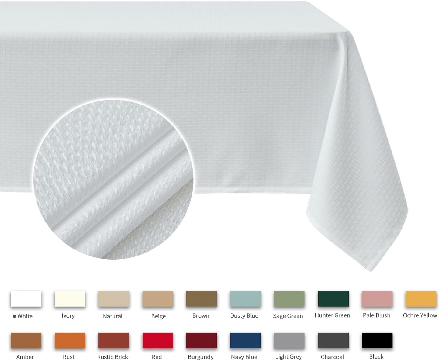 maxmill Tablecloth Weaved Texture Stain Resistant Waterproof, Wrinkle Resistant Washable Table Cloth, Fabric Table Cover for Dining Room, Indoor Outdoor Use, Rectangle 70 x 120 Inch, White