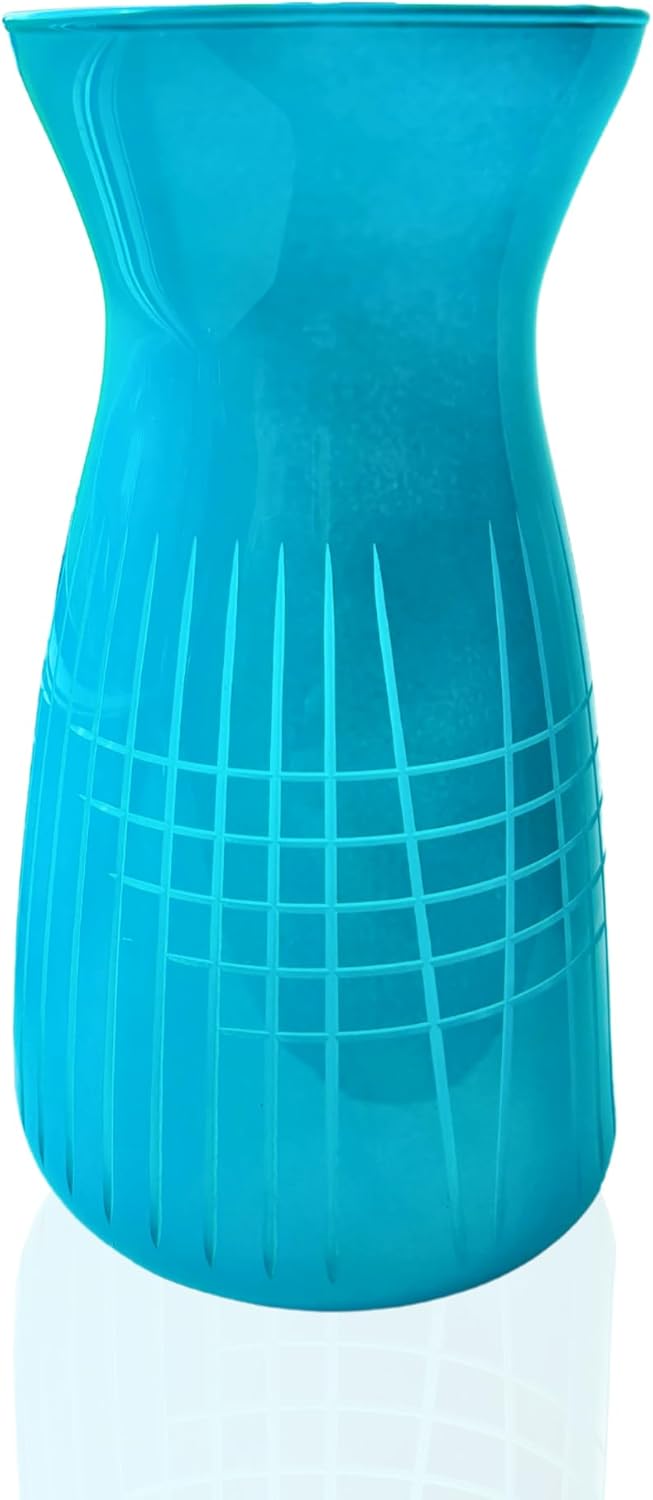 Rolf Glass Matchstick Colored Glass Vases | 6.5" Flower Vases | Diamond-Wheel Engraved | Designed and Engraved in the US | Bright Blue and Orange Glass | Bold, Contemporary Design | Set of 2