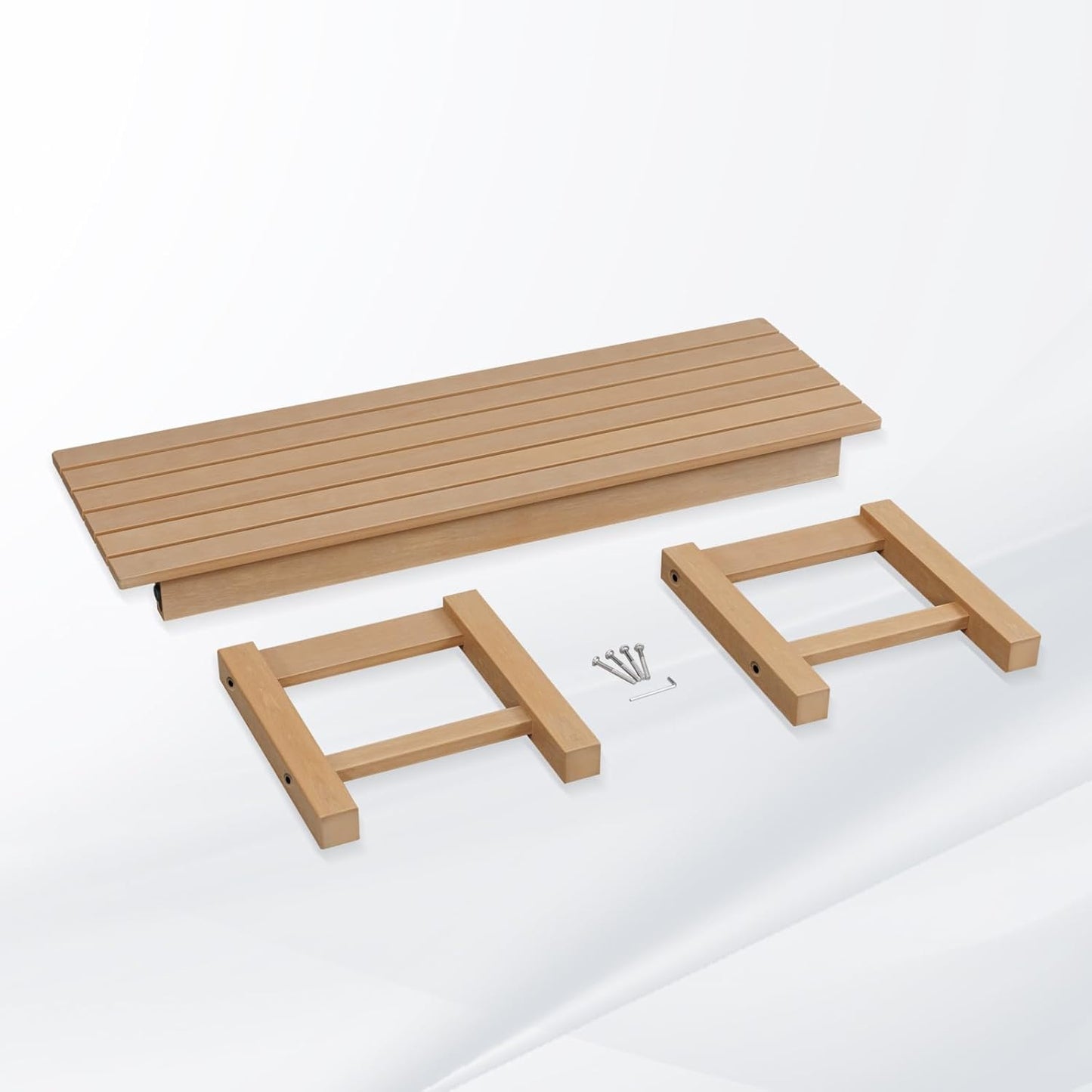 Psilvam Outdoor Bench, Two Person Poly Lumber Porch Bench, Weatherproof Garden Bench That Never Rot and Fade, All-Weather Patio Bench Suit for Garden, Porch, and Park (Teak Color)