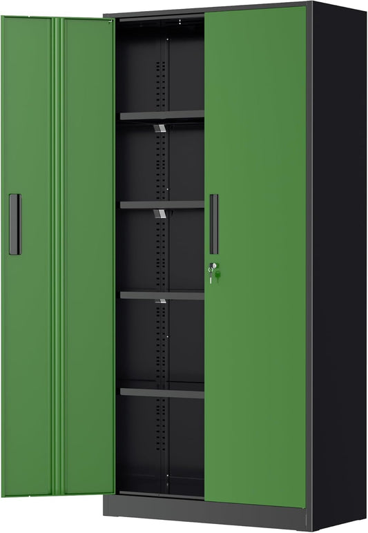 Greenvelly Metal Garage Storage Cabinet, Steel Lockable Storage Cabinet with Doors and Shelves,Office Storage Cabinets, Tall Metal Cabinet for Garage Office School Gym Warehouse