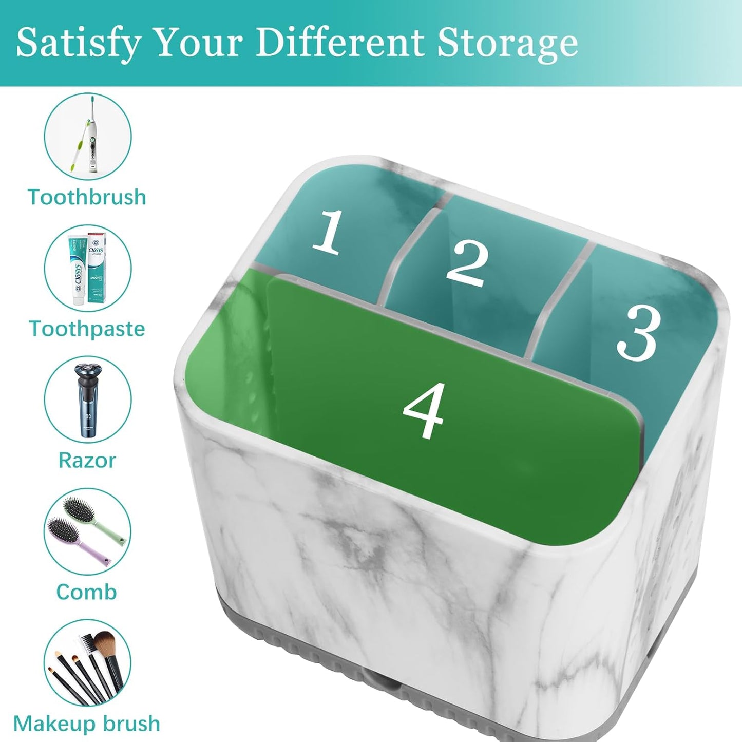 Toothbrush Holders for Bathrooms, Tooth Brush Holder for Bathroom Countertop Organizer, Kids Electric Toothbrush and Toothpaste Holder (Grey Marble Grain)