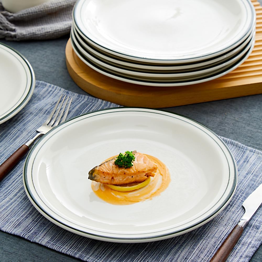 10.5-inch Porcelain Dinner Plate Set of 6 - Microwave, Oven and Dishwasher Safe, Scratch Resistant. (Classic Dark Green)