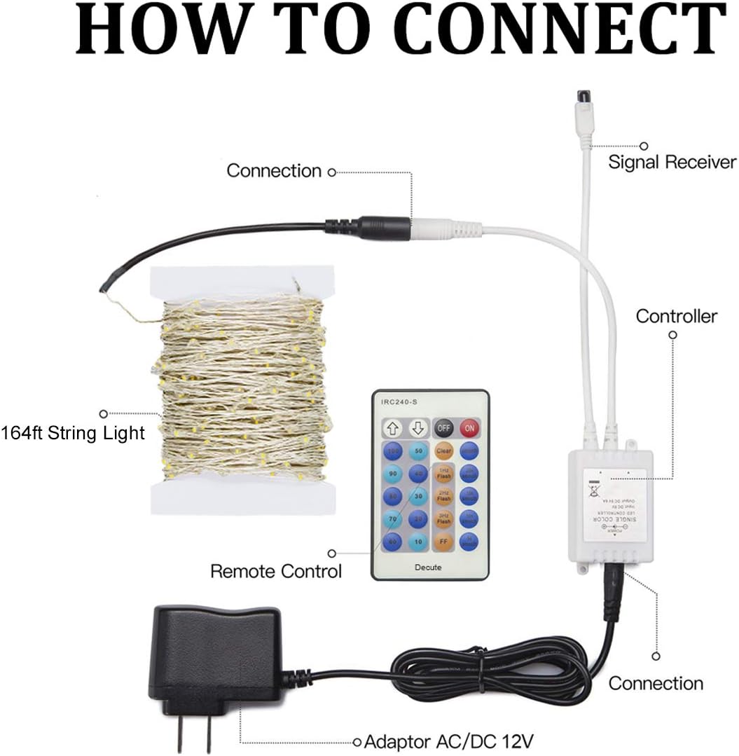 Decute 500LED 164ft Fairy String Lights Cool White Christmas Light Silver Wire w/Remote, Firefly Lights Starry Light for DIY Christmas Tree Costume Wedding Party Table Centerpiece Decor