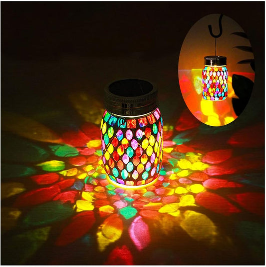 Mosaic Lights Outdoor Hanging Lanterns, Rechargeable Mosaic Solar Lanterns， Outdoor Waterproof Solar Night Lights Table Lamps for Decorations