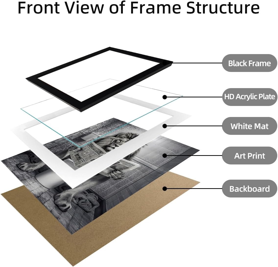 Black and White Bathroom Decor Lion in Toilet Picture Funny Bathroom Wall Art Animal Canvas Print Artwork