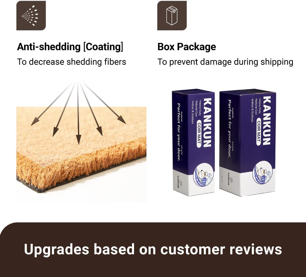 KANKUN Coco Coir Door Mat with Heavy Duty Backing, Welcome Doormat (17" x 30"), Doormat Entrance (Welcome Box)