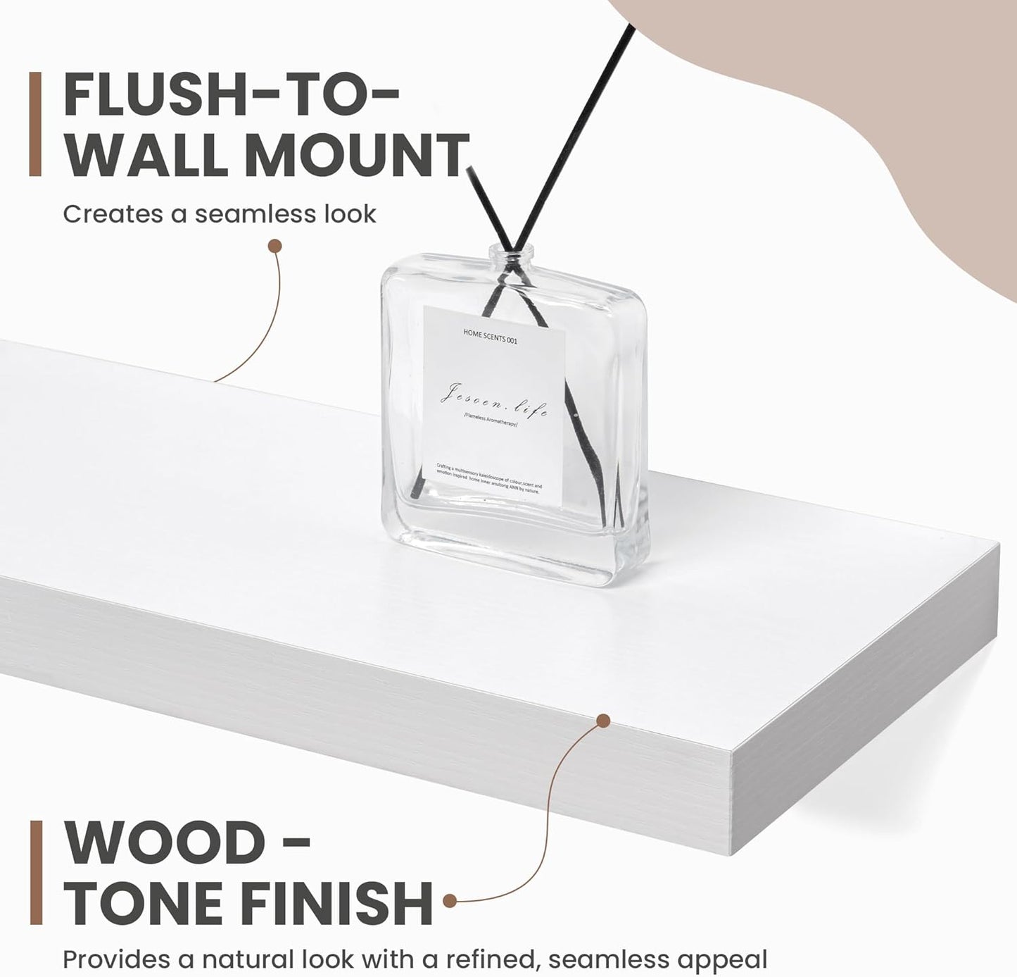 48 Inch Floating Shelves, 8 Inch Deep Floating Shelves for Wall, Hanging Shelf with Invisible Brackets, Deep Shelves for Bathroom, Bedroom, Living Room, White, Set of 1