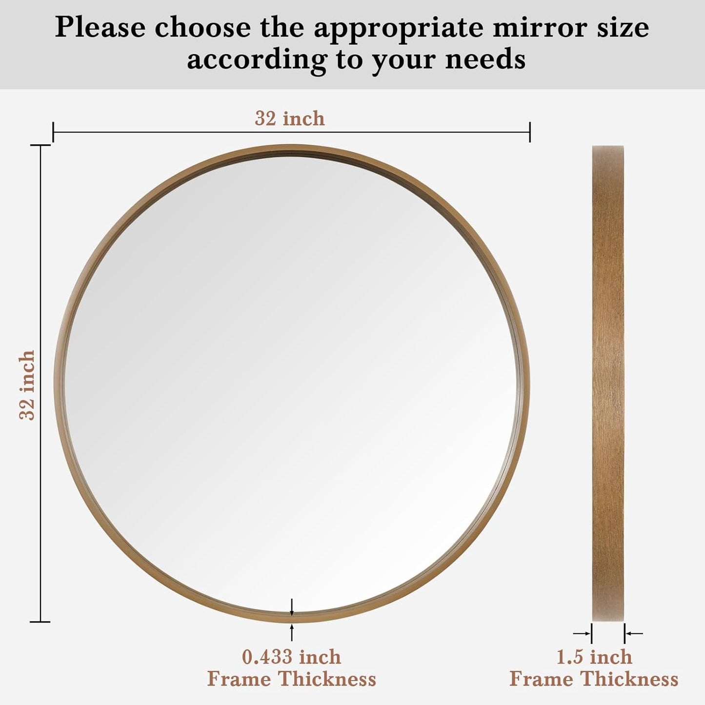 WallBeyond Round Wood Mirror, 32" Round Modern Decoration Large Circle Wall Mirror for Bathroom Living Room Bedroom Entryway, Honey