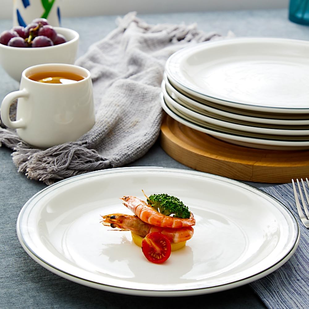 10.5-inch Porcelain Dinner Plate Set of 6 - Microwave, Oven and Dishwasher Safe, Scratch Resistant. (Classic Dark Green)