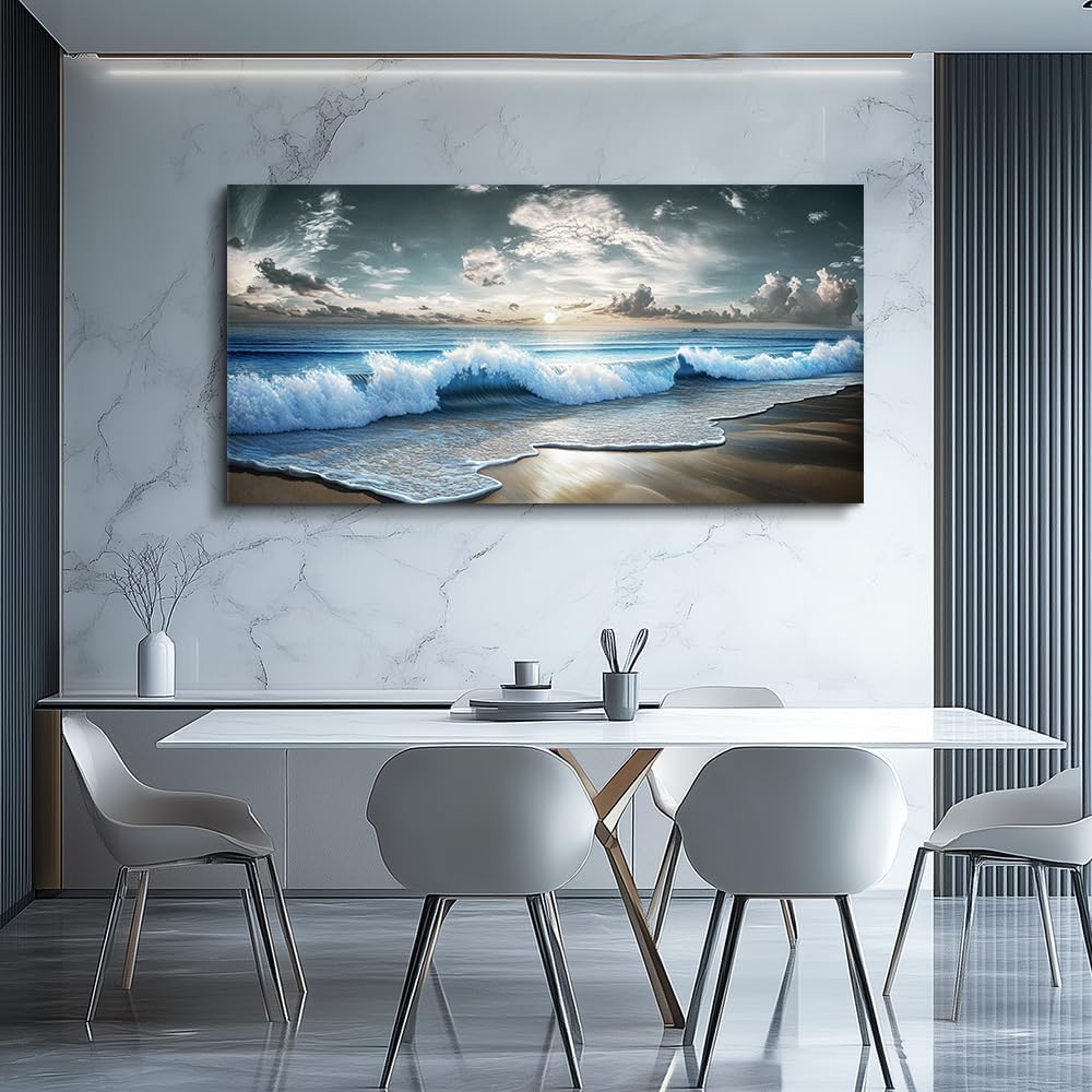 MHARTK66 Blue Ocean Canvas Wall Art Large Paintings For Living Room Landscape Nature Artwork For Walls Beach Wall Decor For Bedroom Wall Art Waves Pictures For The Dining Room Easy Hanging 20x40