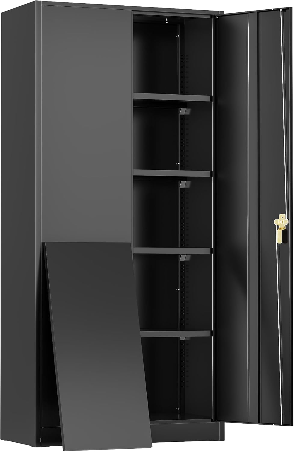 Greenvelly 72" H Metal Storage Cabinet, 32" W x 16" D Black Metal Cabinet with 2 Doors and 4 Adjustable Shelves, Locking Cabinets for Office, Home, Garage, School