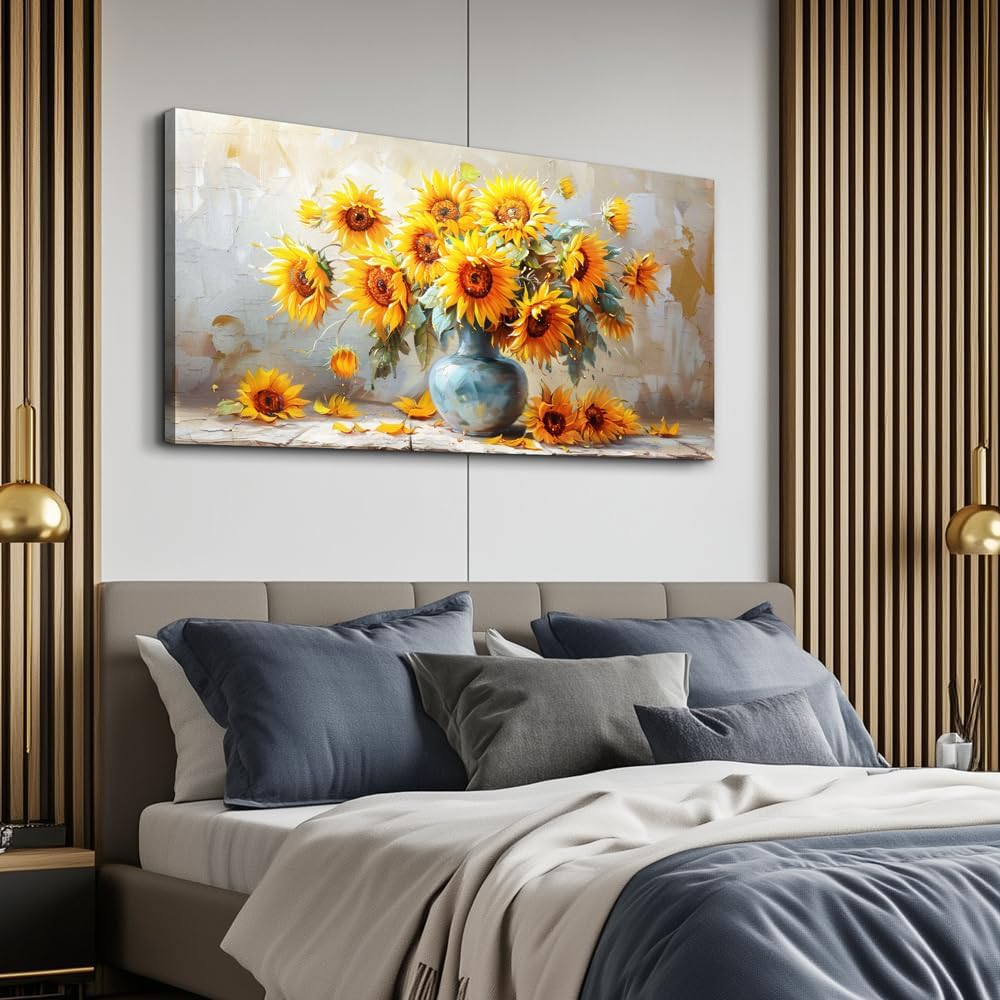 MHARTK66 Canvas Large Flower Field Paintings For Bedroom Wall Art For Living Room Farmhouse Sunflower Wall Decor Vintage Poster Art Prints Artwork For Walls Kitchen Pictures Decorations For Home