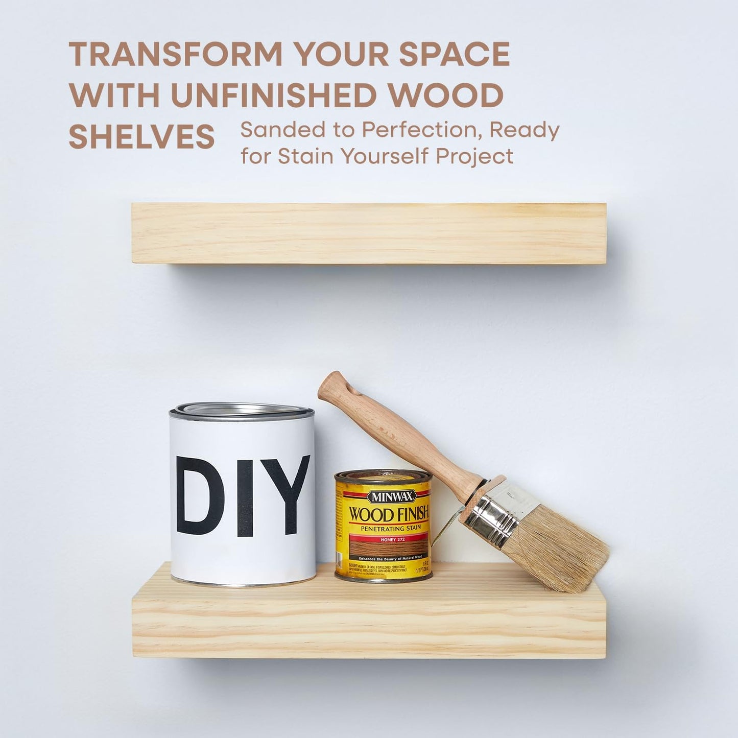 Homeforia Wood Floating Shelf 12 inch, High End Solid Natural Wood 12inch Floating Shelves for Wall Mounted, Unfinished Small Wooden Floating Shelves, Heavy Duty Bracket, 12 X 6.5 X 1.75 in, Set of 2