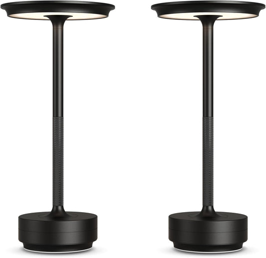 2 Pack Cordless Table Lamps Rechargeable, 5000mAh Portable LED Table Light, 3 Color Stepless Dimming Battery Powered Table Lamp, for Patio/Restaurant/Home/Outdoor.(Black)