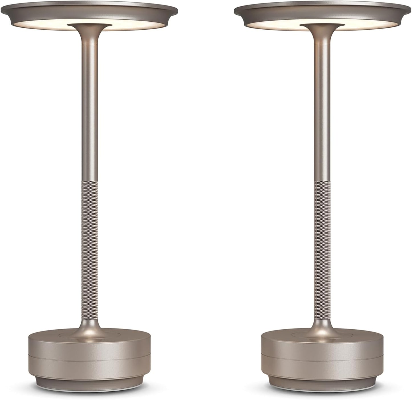 2 Pack Rechargeable Cordless Table Lamps, 5000mAh Portable LED Table Light, 3 Color Stepless Dimming Battery Powered Metal Table Lamp for Outdoor/Home/Restaurant.(Champagne Gold)