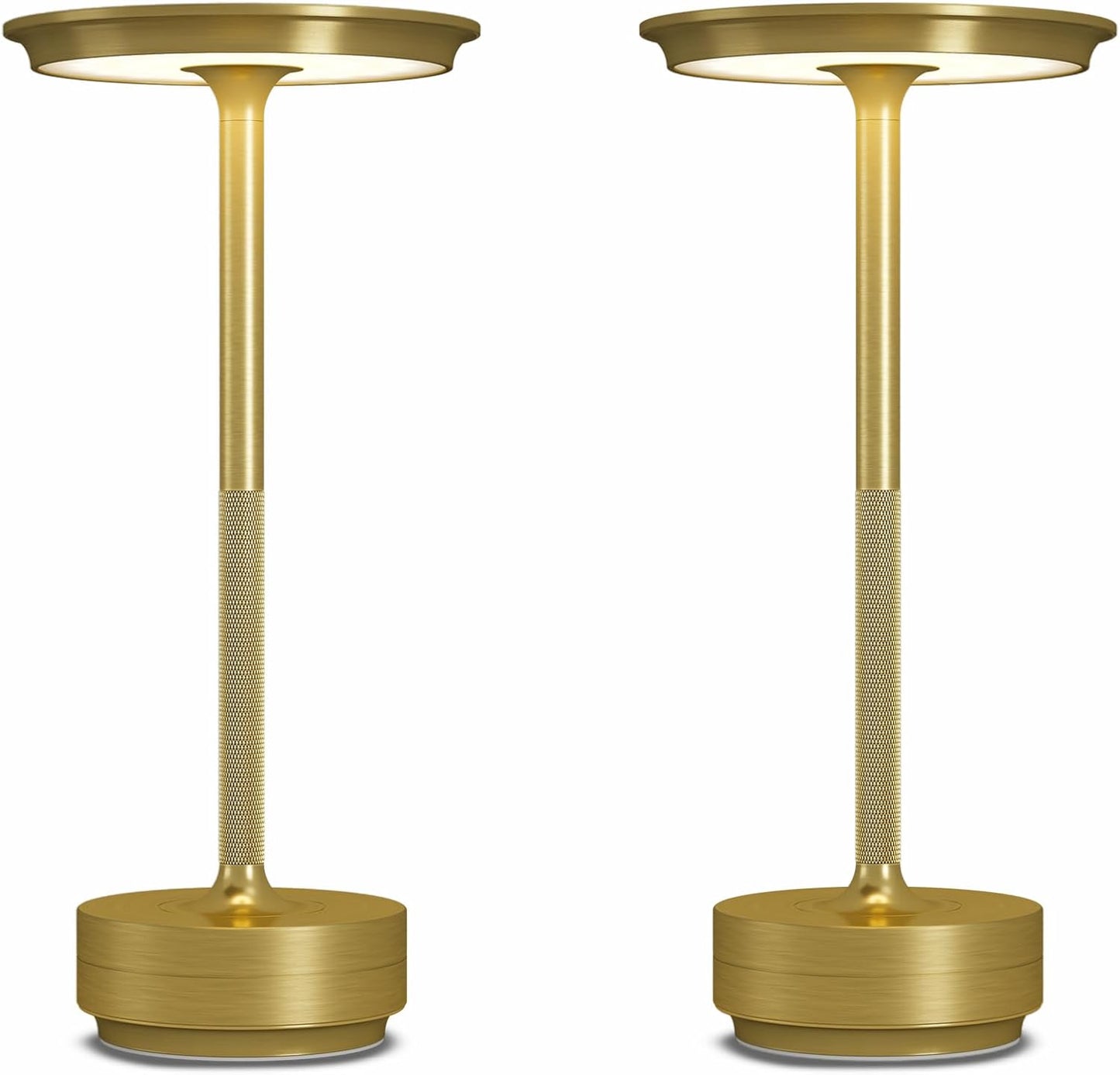 2 Pack Cordless Table Lamps Rechargeable, 5000mAh Portable LED Table Light, 3 Color Stepless Dimming Battery Powered Table Lamp, for Patio/Restaurant/Home/Outdoor.(Brushed Gold)