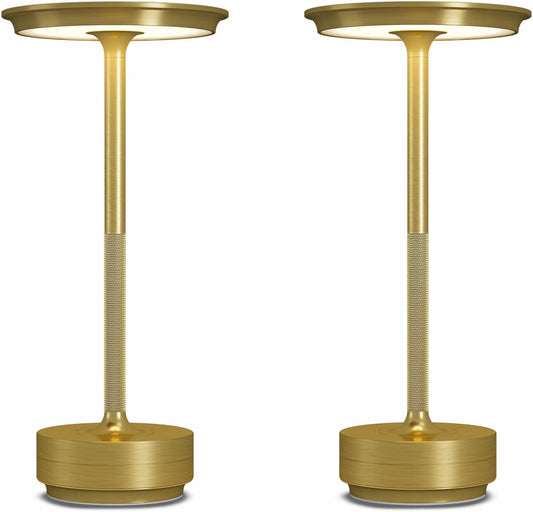 2 Pack Cordless Table Lamps Rechargeable, 5000mAh Portable LED Table Light, 3 Color Stepless Dimming Battery Powered Table Lamp, for Patio/Restaurant/Home/Outdoor.(Brushed Gold)
