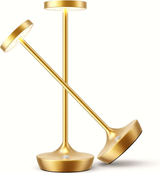 Rechargeable Table Lamp Cordless - 6000mAh Battery Operated LED Table Light - Portable Touch Dimmable Outdoor Waterproof Table Lamps for Patio Restaurant Dining (2 Gold)