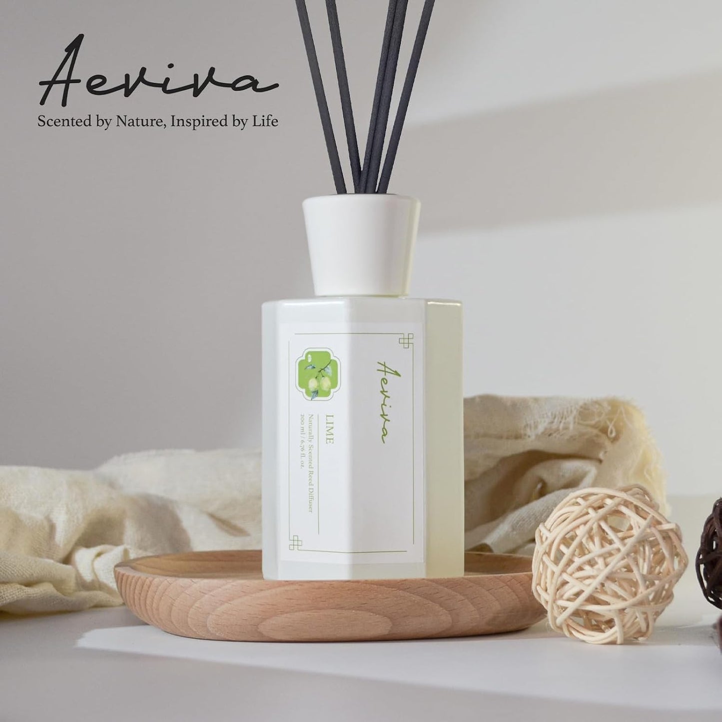 Reed Diffuser Set, Lime Scented Oil Diffuser, 6.76 fl oz (200 ml) Home Fragrance Diffuser with Reed Sticks, Air Fresheners for Home, Bathroom Shelf Decor