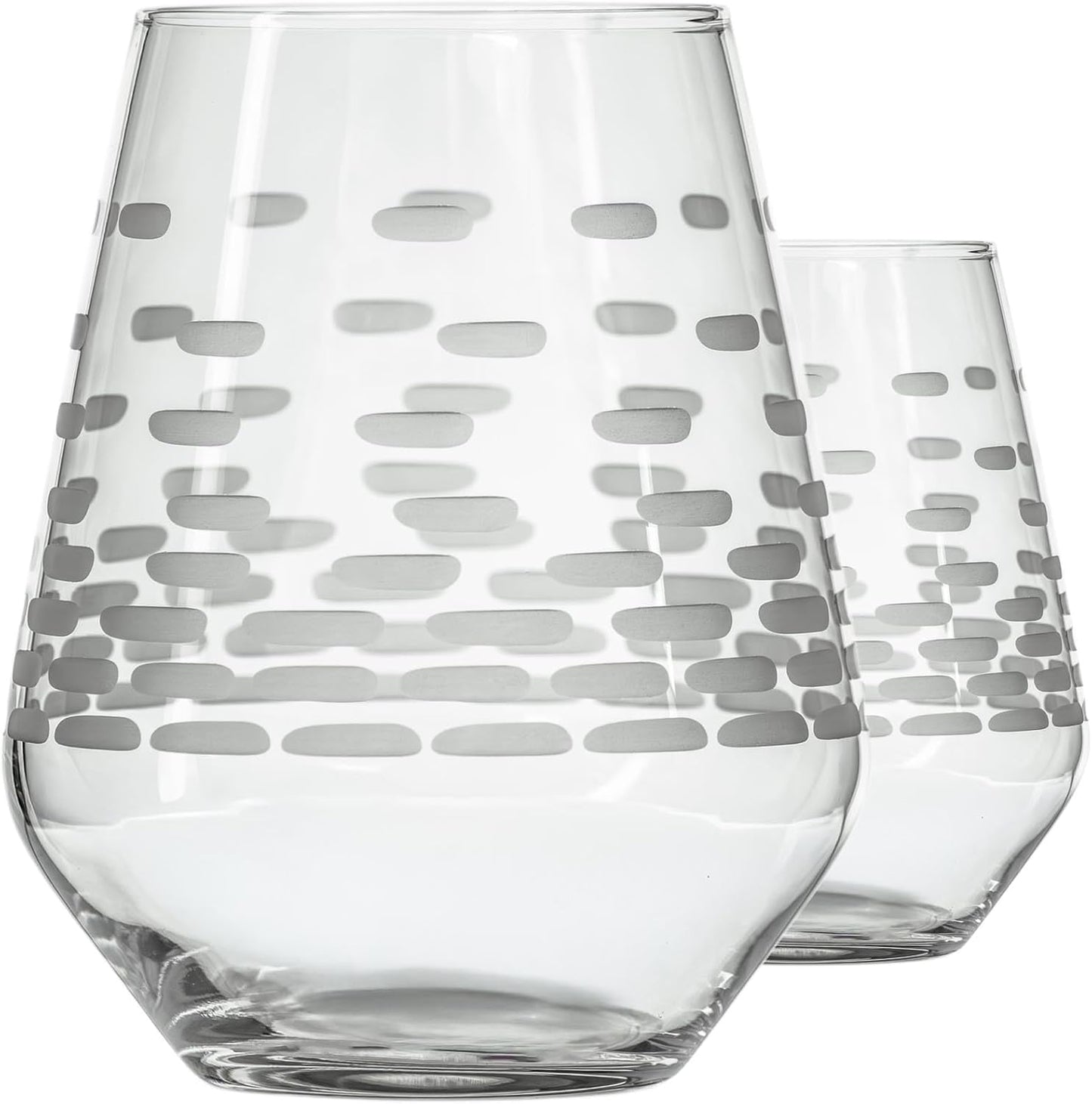 Rolf Glass Strata Stemless Wine Tumbler | Made in America | 18oz Stemless Wine Glass | Diamond Engraved Crystal Glass | Geometric Brick Design | Set of 2
