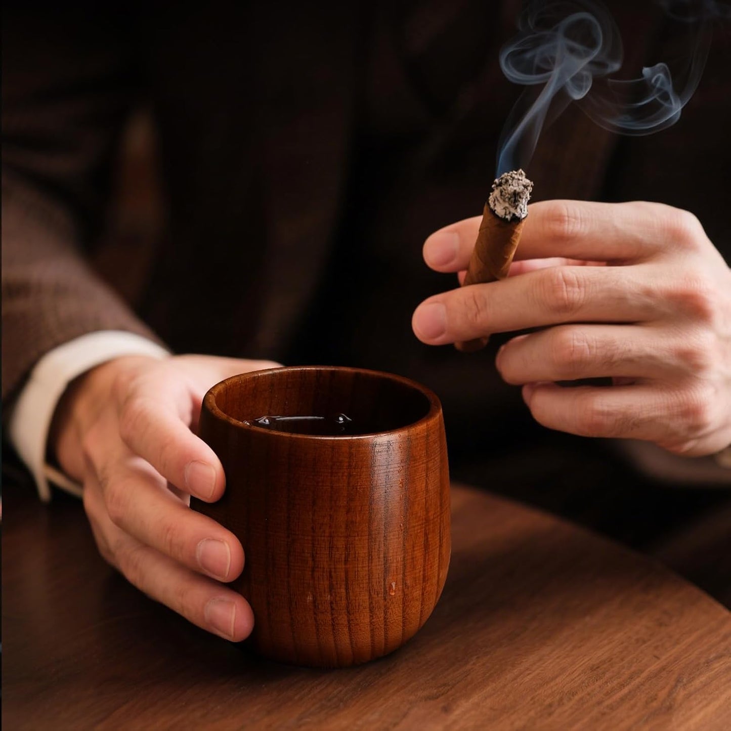 10Oz Large Wooden Bourbon Glass, Include 3 Stainless Steel Ice Cubes, The Original Wood Whiskey Cup, Old Fashioned Drinking Glasses Tumblers, Gift for Men, Dad, Husband, Brother, Friends