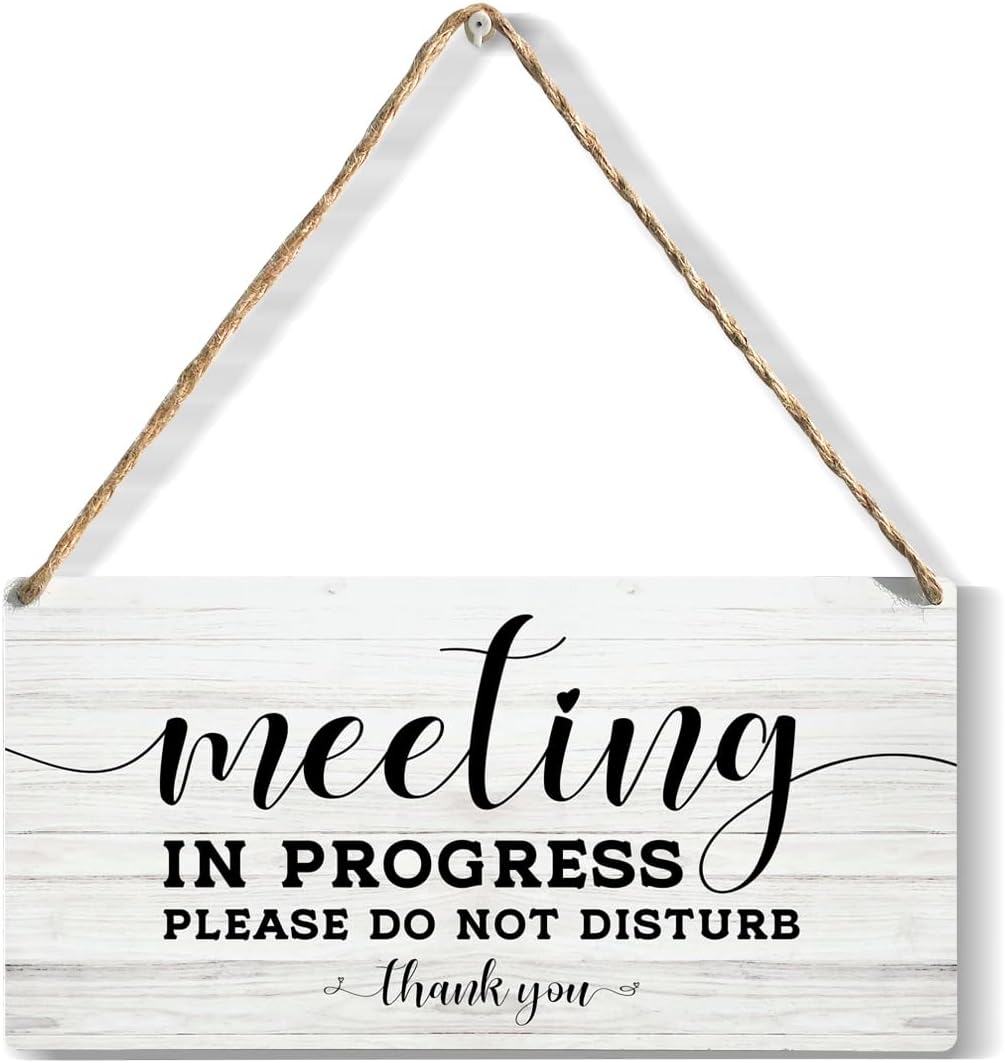 Meeting In Progress Sign, Office Door Hanger, Office Door Do Not Disturb Sign, Wooden Hanging Plaque 12 x 6 Inch, For Office Bedroom Living Room Home Decor Gifts