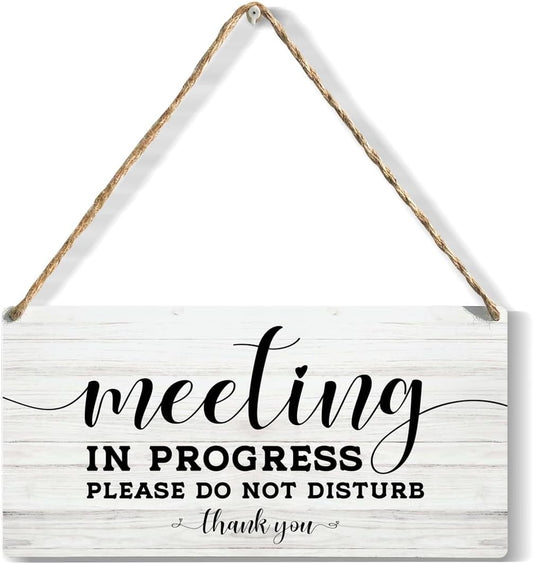 Meeting In Progress Sign, Office Door Hanger, Office Door Do Not Disturb Sign, Wooden Hanging Plaque 12 x 6 Inch, For Office Bedroom Living Room Home Decor Gifts