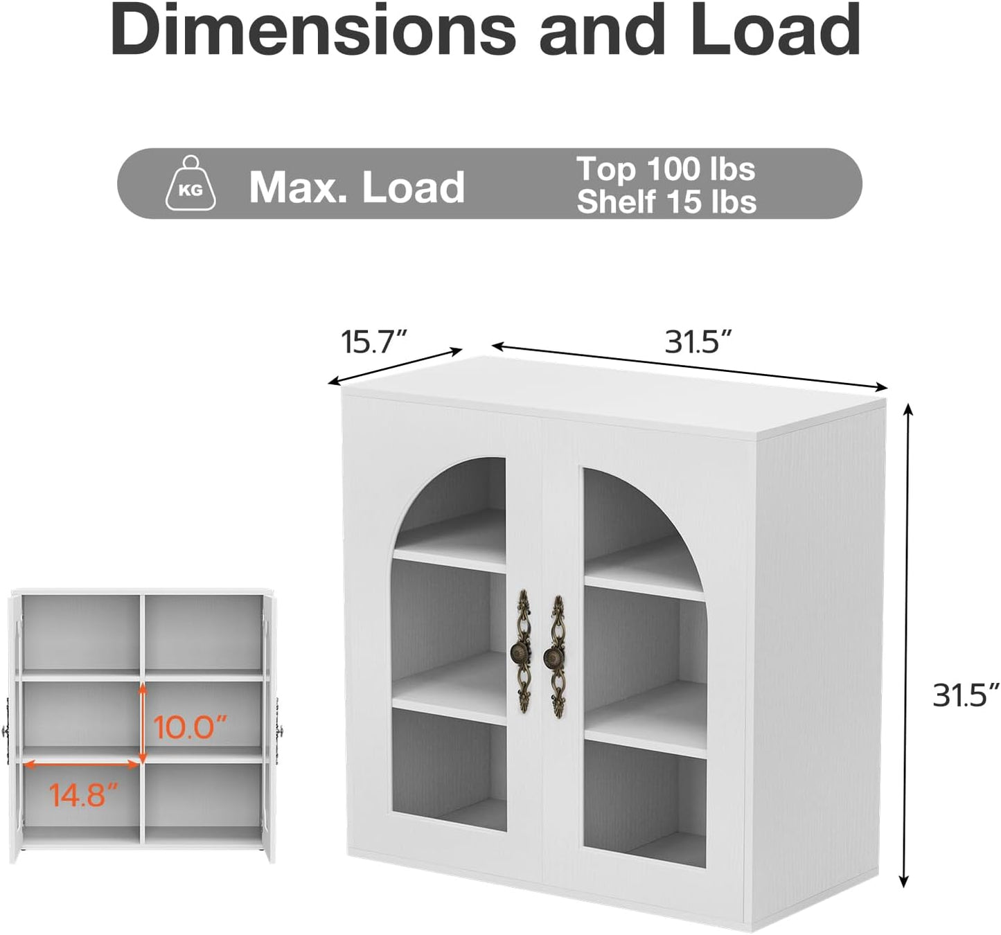 Modular Buffet Storage Cabinet, Glass 4-Door Kitchen Sideboard Buffet Console w/Adjustable Shelves, Wood Modular Organizer for Kitchen Living Room, 63 Inch