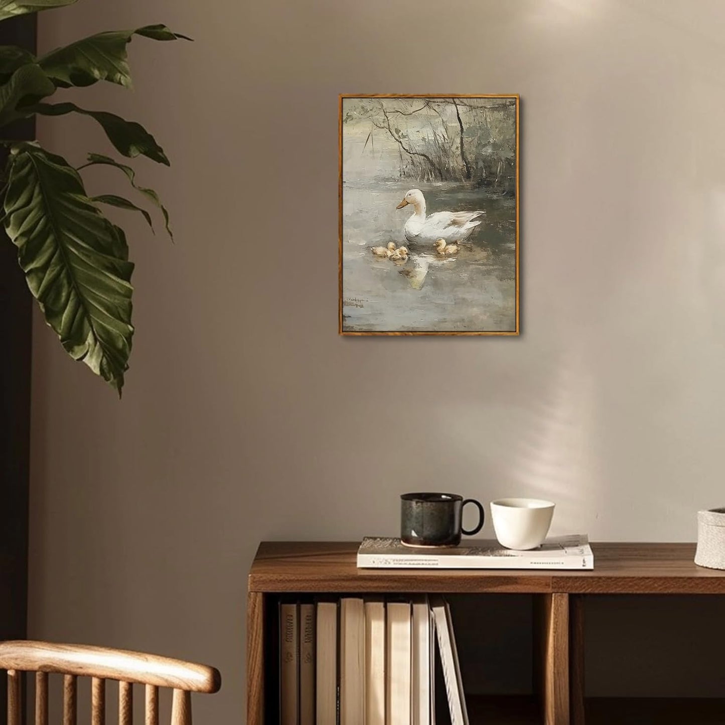 Djmwtb Vintage Framed Wall Art Duck Canvas Wall Art Prints Rustic Nature Paintings Pictures Wall Decor Artwork for Living Room Bedroom Bathroom Office 16x24in