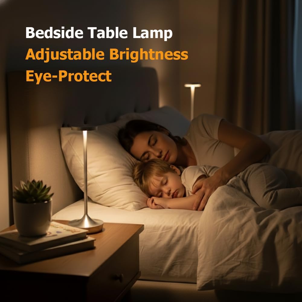 Cordless Table Lamp Rechargeable - 6000mAh LED Battery Operated Table Light - Portable Touch Dimmable Outdoor Waterproof Table Lamps for Patio Bar Restaurant Dining (2 Silver)