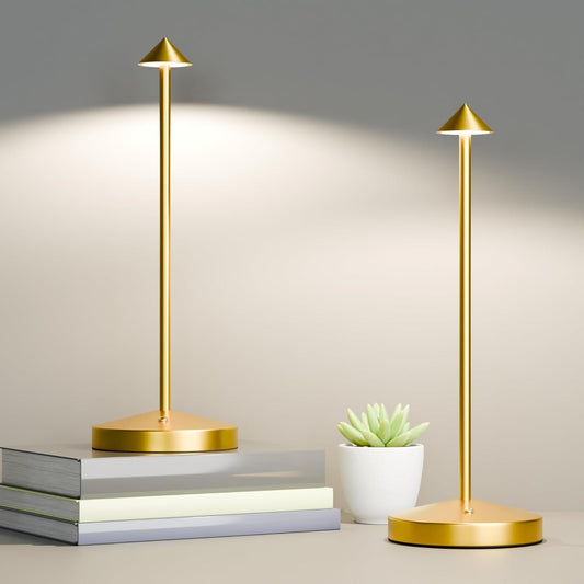 2Pack Cordless Table Lamp, Rechargeable Battery Operated Lamp 4000mAh with 3 Color Light Stepless Dimming Portable LED Desk Touch Table Lamp for Restaurant Nightstand Bedroom Living Room Gold