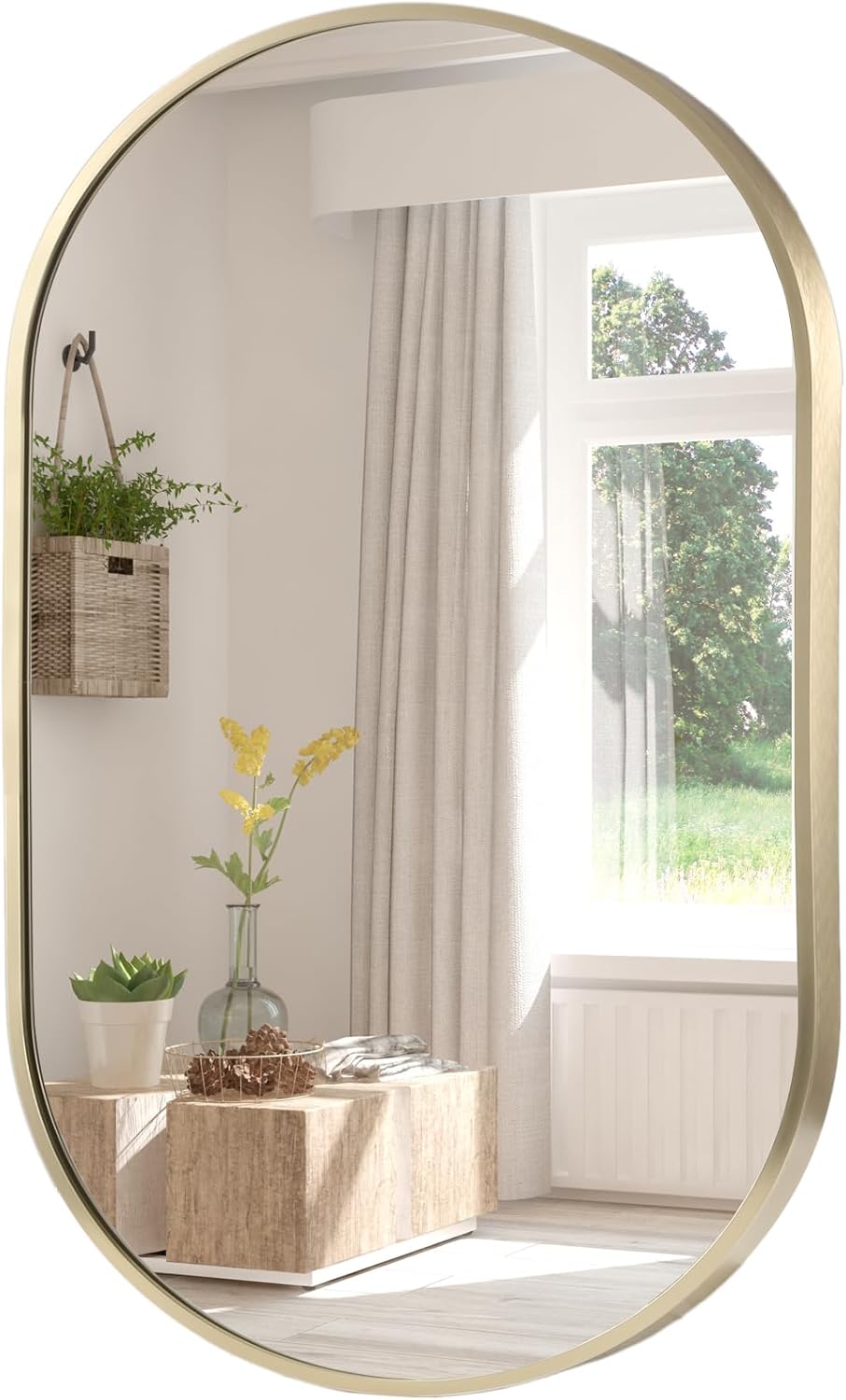 FARMER Oval Mirror Gold, 24"x36" Oval Bathroom Mirror, Metal Frame Wall Mirror, Gold Mirror, Wall Mounted Bathroom Vanity Mirror for Bedroom, Living Room, Entryway, Vertical or Horizontal
